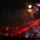 A photo of a mechanical phoenix on the top of the Pyramid Stage at Glastonbury Festival.